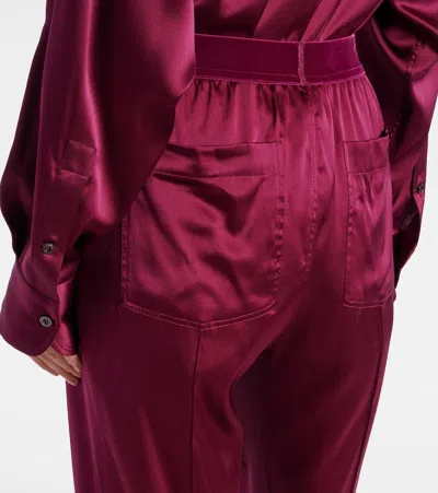 Tom Ford Fuchsia Pants With Elastic Waist With Logo Lettering In Silk Stretch Woman In Burgundy