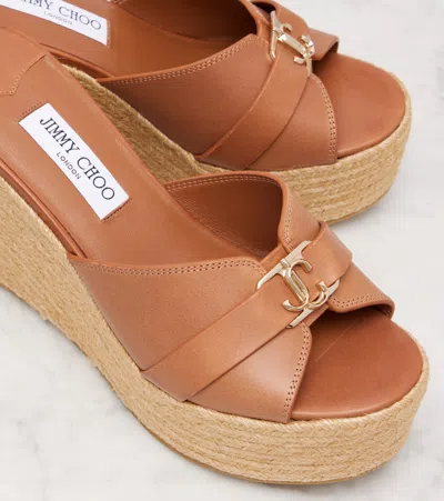 Jimmy Choo Leda 100 Leather Platform Wedge Sandals In Brown