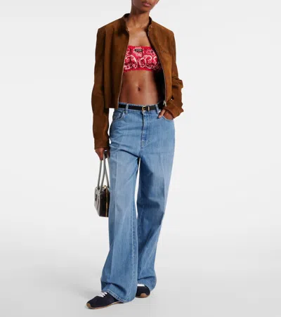 Miu Miu Printed Cotton And Linen Poplin Bra Top