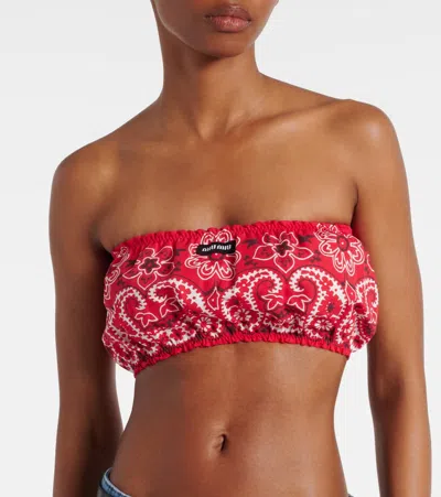 Miu Miu Printed Cotton And Linen Poplin Bra Top