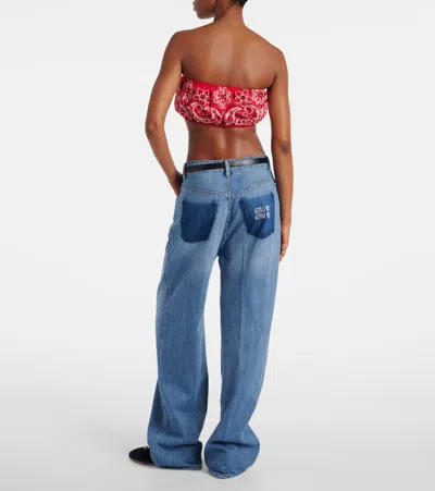 Miu Miu Printed Cotton And Linen Poplin Bra Top