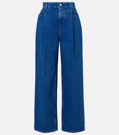 Marni Pleated Low-rise Wide-leg Jeans In Blue