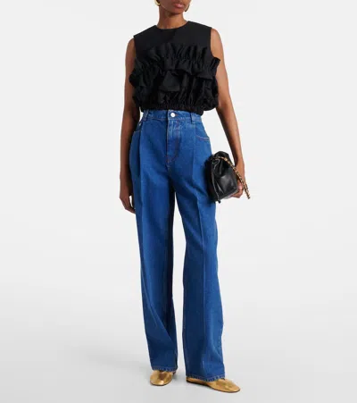 Marni Pleated Low-rise Wide-leg Jeans In Blue