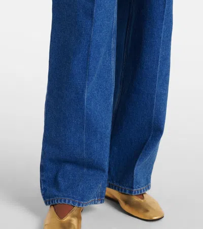Marni Pleated Low-rise Wide-leg Jeans In Blue
