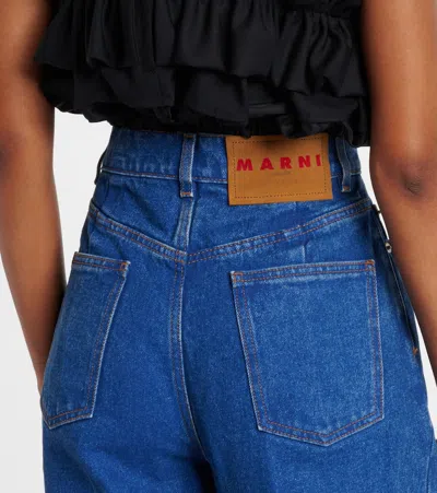 Marni Pleated Low-rise Wide-leg Jeans In Blue