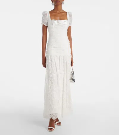 Self-portrait Ruched Lace And Tulle Maxi Dress In White