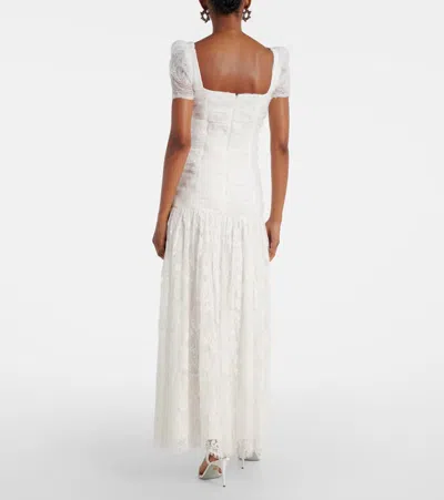Self-portrait Ruched Lace And Tulle Maxi Dress In White