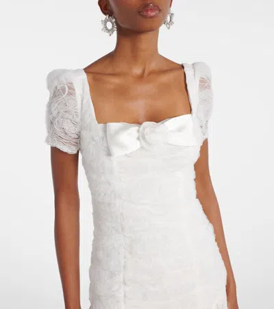 Self-portrait Ruched Lace And Tulle Maxi Dress In White