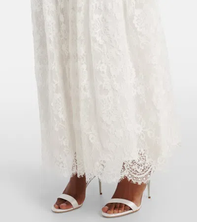 Self-portrait Ruched Lace And Tulle Maxi Dress In White