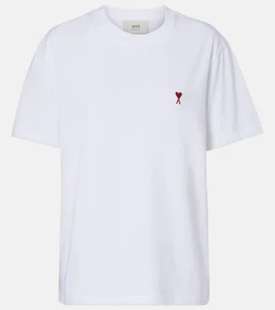 Ami Alexandre Mattiussi De Caur Embroidered Organic Cotton-jersey T-shirt In White