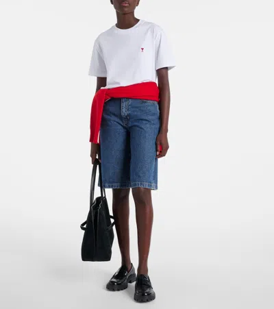 Ami Alexandre Mattiussi De Caur Embroidered Organic Cotton-jersey T-shirt In White