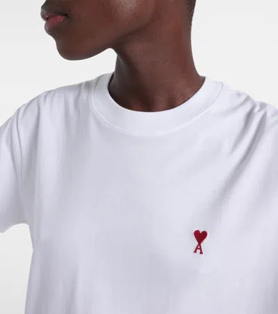 Ami Alexandre Mattiussi De Caur Embroidered Organic Cotton-jersey T-shirt In White