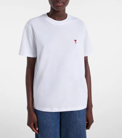 Ami Alexandre Mattiussi De Caur Embroidered Organic Cotton-jersey T-shirt In White
