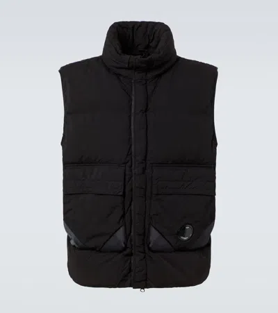 C.p. Company Black Vest With Mock Drawstring Neck And Logo Plaque On The Front In Black