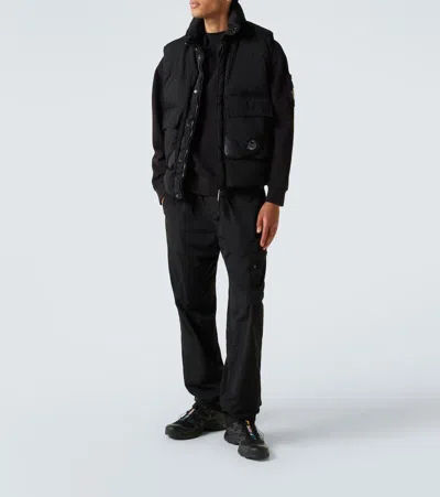 C.p. Company Black Vest With Mock Drawstring Neck And Logo Plaque On The Front In Black