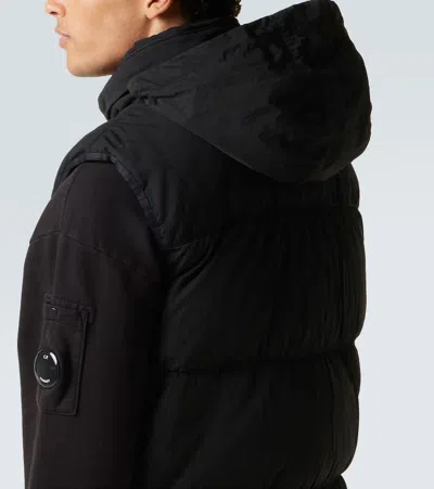 C.p. Company Black Vest With Mock Drawstring Neck And Logo Plaque On The Front In Black