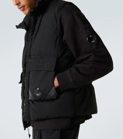 C.p. Company Black Vest With Mock Drawstring Neck And Logo Plaque On The Front In Black