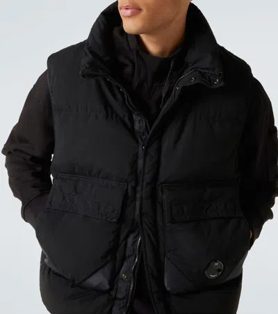 C.p. Company Black Vest With Mock Drawstring Neck And Logo Plaque On The Front In Black