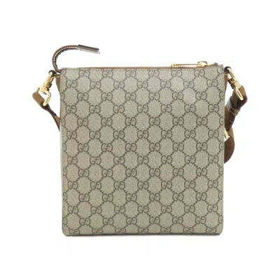 Pre-owned Gucci Beige Brown Gg Supreme Leather Shoulder Bag ()