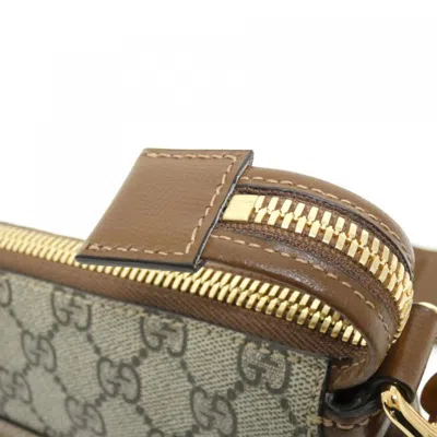 Pre-owned Gucci Beige Brown Gg Supreme Leather Shoulder Bag ()