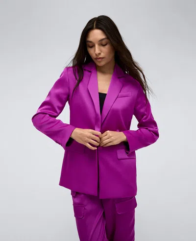Kenneth Cole One-button Satin Blazer In Purple