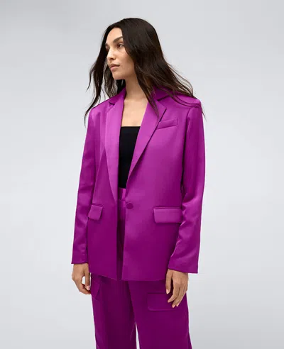 Kenneth Cole One-button Satin Blazer In Purple