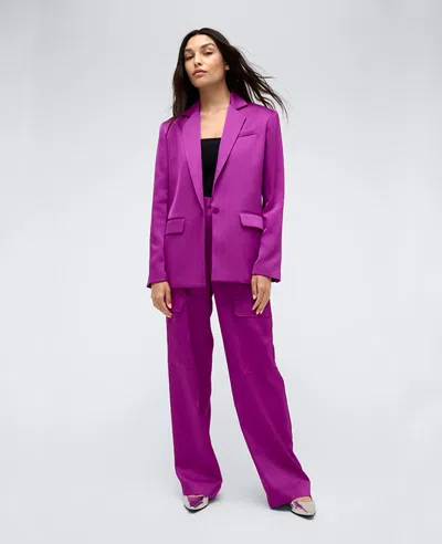 Kenneth Cole One-button Satin Blazer In Purple