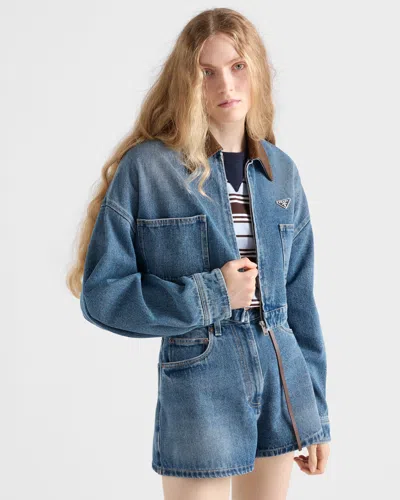 Prada Cropped Jacket With Dropped Shoulders And Puffed Sleeves