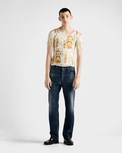 Prada Regular Washed Denim Jeans In Blue