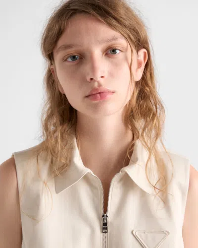 Prada Sleeveless Chino Drawstring Mini Dress In White