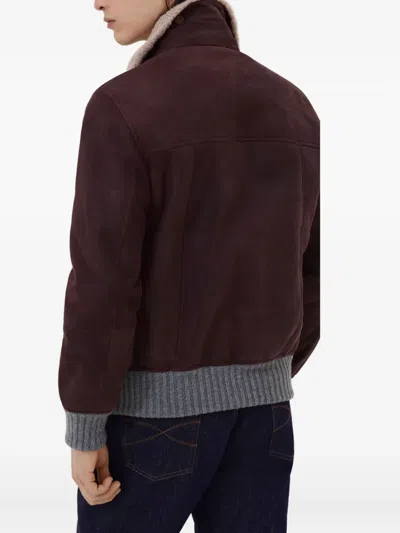 Brunello Cucinelli Shearling Coat Jackets And Coats Bordeaux In Burgundy