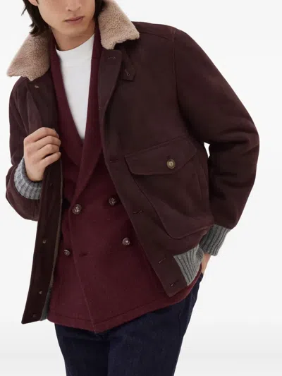 Brunello Cucinelli Shearling Coat Jackets And Coats Bordeaux In Burgundy