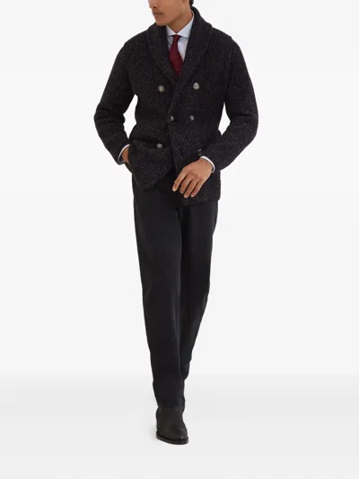 Brunello Cucinelli Double-breasted Cashmere And Silk Blend Cardigan In Black