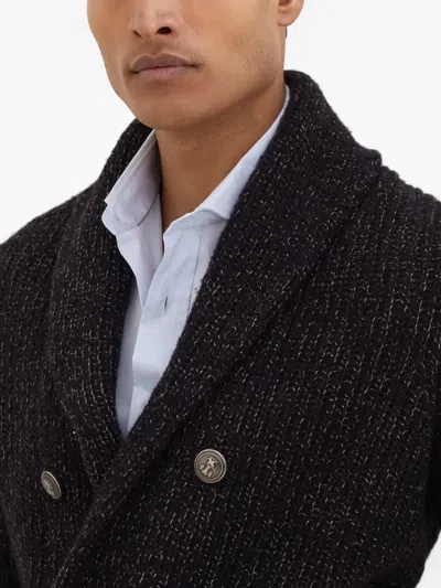 Brunello Cucinelli Double-breasted Cashmere And Silk Blend Cardigan In Black