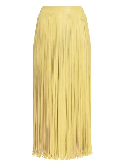 Proenza Schouler Veda Two-tone Faux Leather Fringe Midi Wrap Skirt In Yellow
