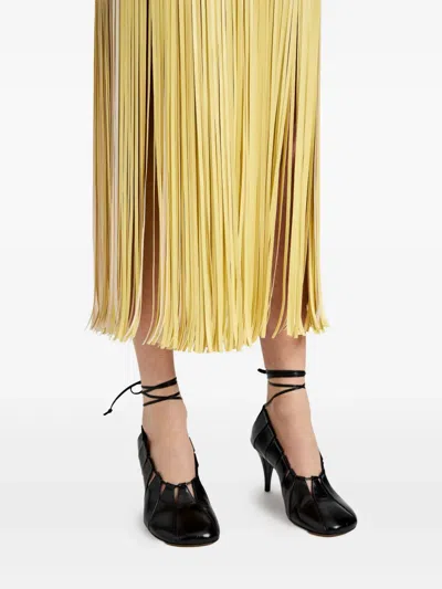 Proenza Schouler Veda Two-tone Faux Leather Fringe Midi Wrap Skirt In Yellow