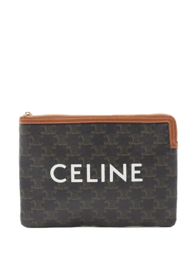 Pre-owned Celine 2010s Small Triomphe Pattern Clutch Bag In Black