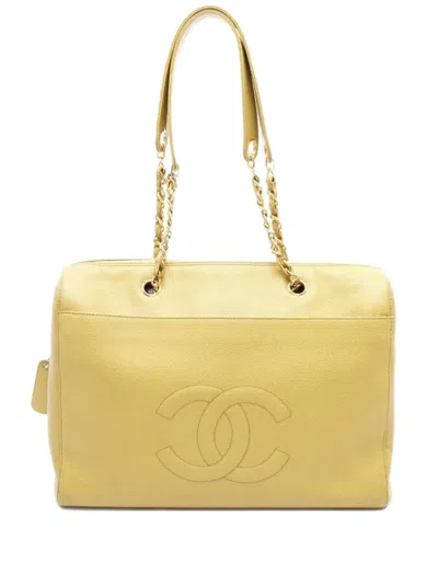 Pre-owned Chanel 1997 Caviar-leather Chain Tote Bag In Yellow