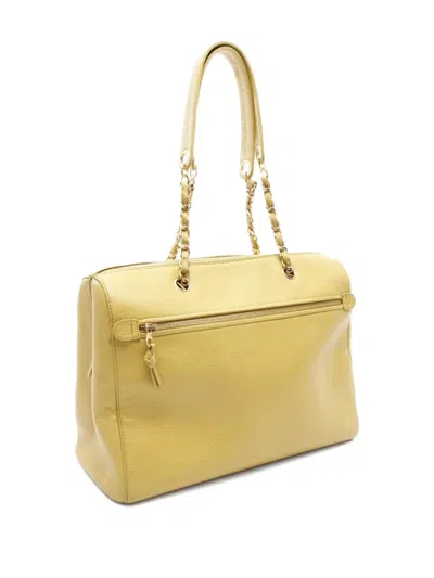 Pre-owned Chanel 1997 Caviar-leather Chain Tote Bag In Yellow