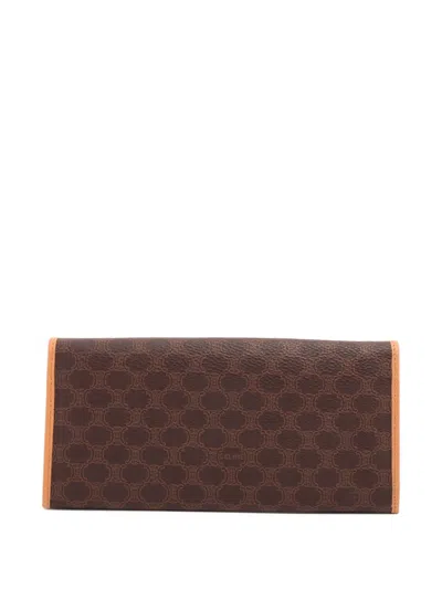 Pre-owned Celine Macadam Monogram Leather Long Wallet In Brown