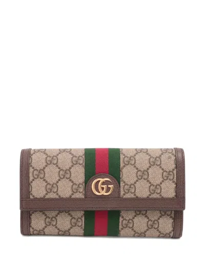 Pre-owned Gucci 2024 Gg Supreme Ophidia Continental Wallet In Neutral