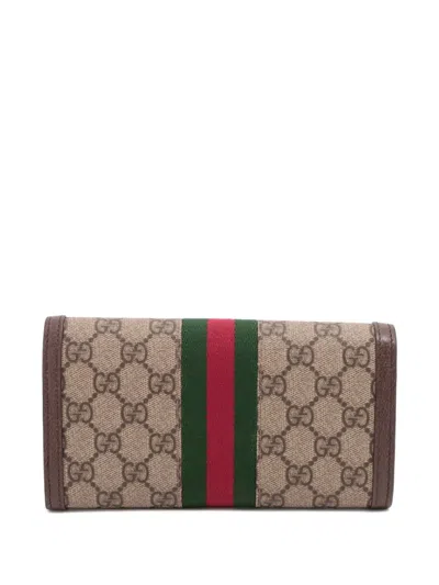 Pre-owned Gucci 2024 Gg Supreme Ophidia Continental Wallet In Neutral