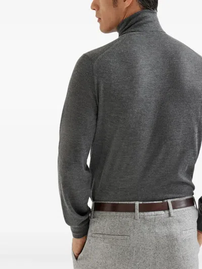 Brunello Cucinelli Cashmere And Silk Lightweight Sweater In Gray