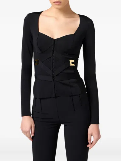 Elisabetta Franchi Corset-detail Long-sleeve T-shirt