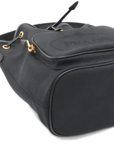 Pre-owned Prada Drawstring Leather Bucket Bag In Black