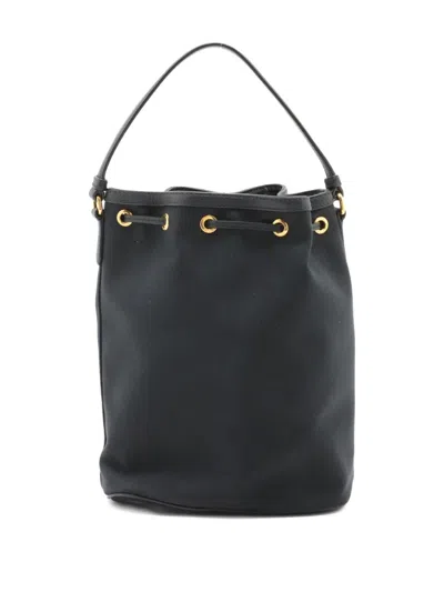 Pre-owned Prada Drawstring Leather Bucket Bag In Black