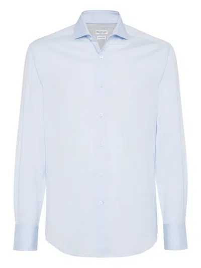 Brunello Cucinelli Cotton Spread-collar Shirt In Blue