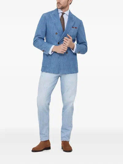 Brunello Cucinelli Cotton Spread-collar Shirt In Blue