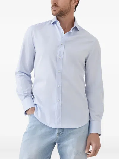 Brunello Cucinelli Cotton Spread-collar Shirt In Blue