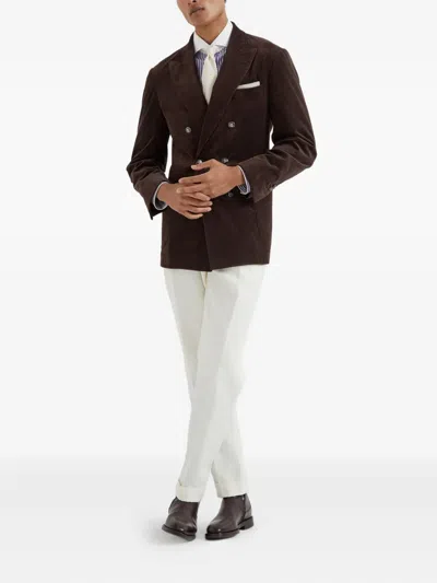 Brunello Cucinelli Shirt With White Collar In Brown